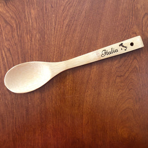 Customized Wooden Spoon Laser Engraved with Italia